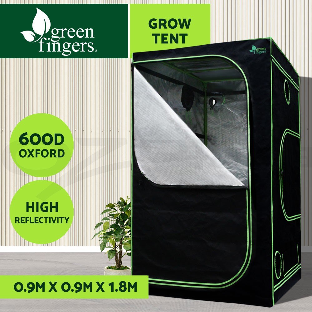 Green Fingers Grow Tent Hydroponics Kit 90x90x180CM Indoor Black 600D Mylar