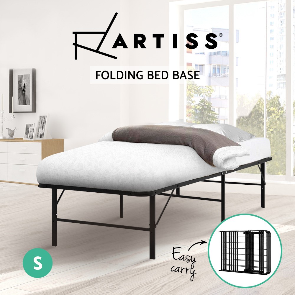 Artiss Folding Bed Frame Single FOLD-D-SINGLE-BK Foldable Steel Black 150kg