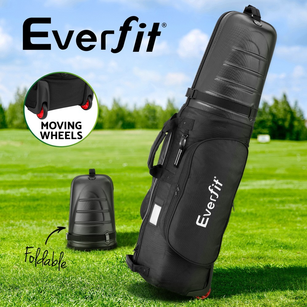 Everfit Golf Travel Bag Airlines Hard Case Wheels Foldable Black 135 Polyester