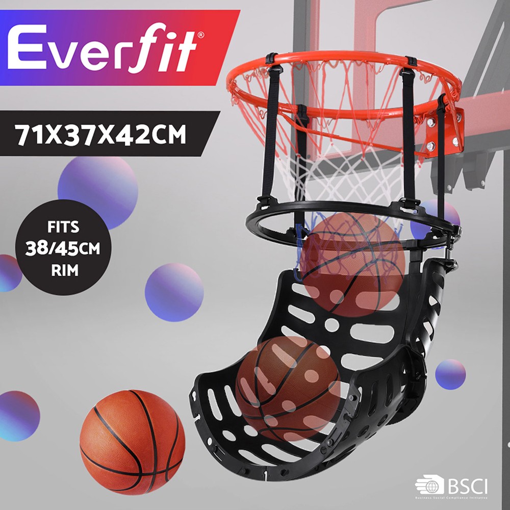 Everfit Basketball Hoop Rebounder Ball Return System Attachment Black Plastic