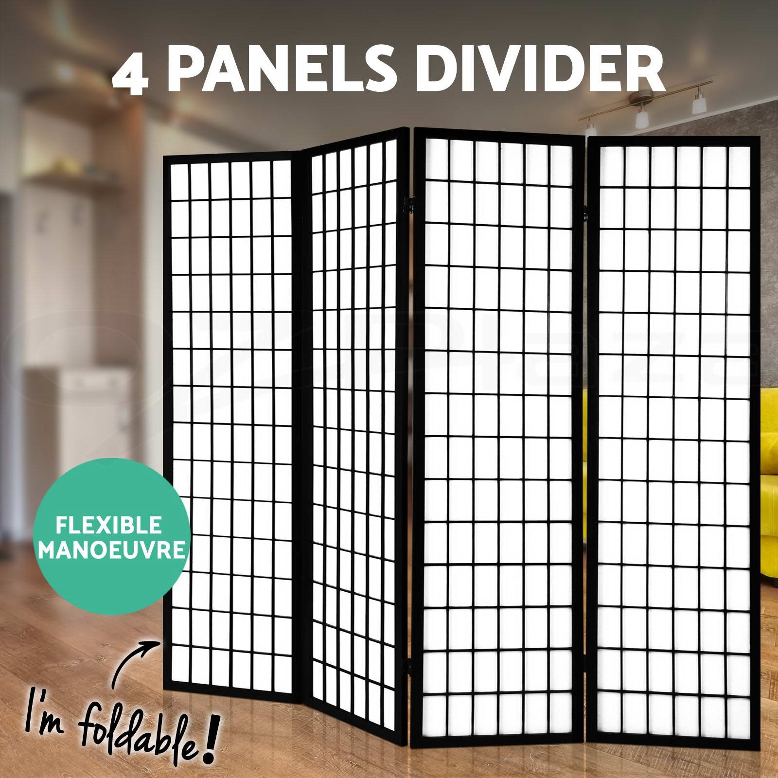 Artiss 3/4/6/8 Panel Folding Room Divider Privacy Screen Pine Wood Black 178.5cm