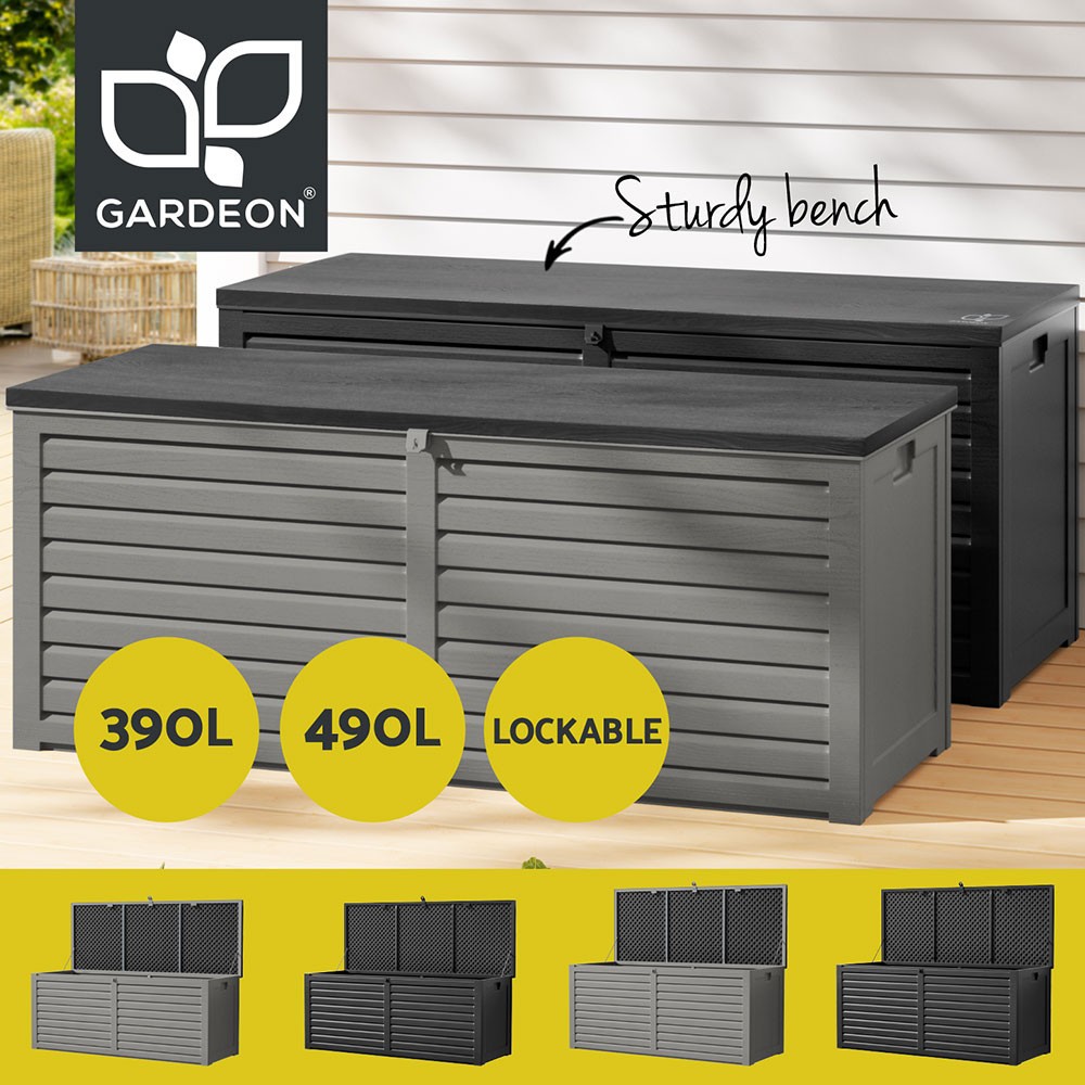 Gardeon Outdoor Storage Box 390/490L Weather-resistant Lockable Bench Dark Grey