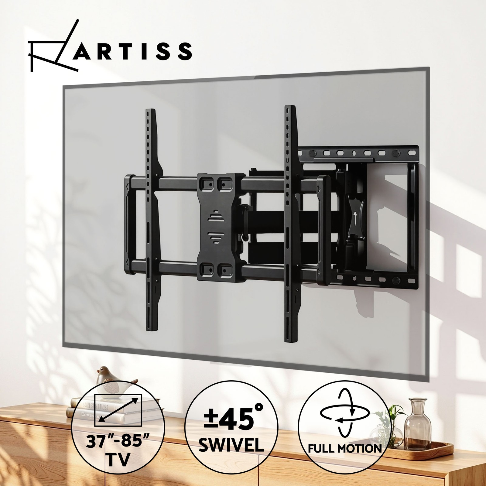 Artiss TV Wall Mount Bracket 37-85 TVs Full Motion Swivel 60kg Black VESA Metal