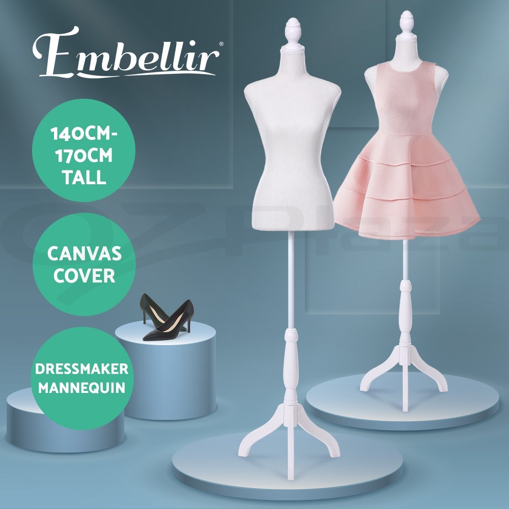 Embellir Female Dressmaking Mannequin Pinnable Canvas Adjustable 140-170cm White