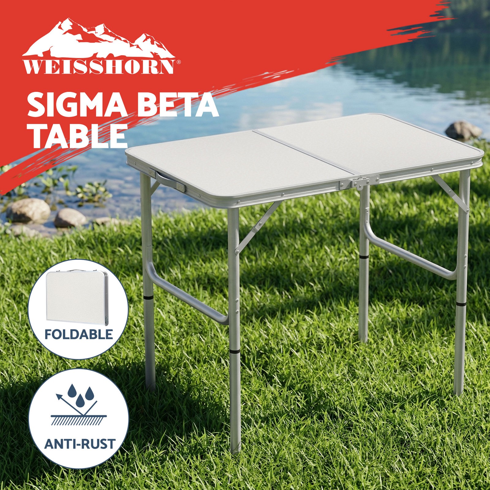 Weisshorn Folding Camping Table 90CM Adjustable Aluminium Portable 30kg Picnic