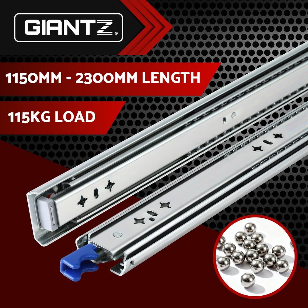 Giantz 2x Heavy Duty Drawer Slides 115kg Full Extension Locking 450-2300mm Steel