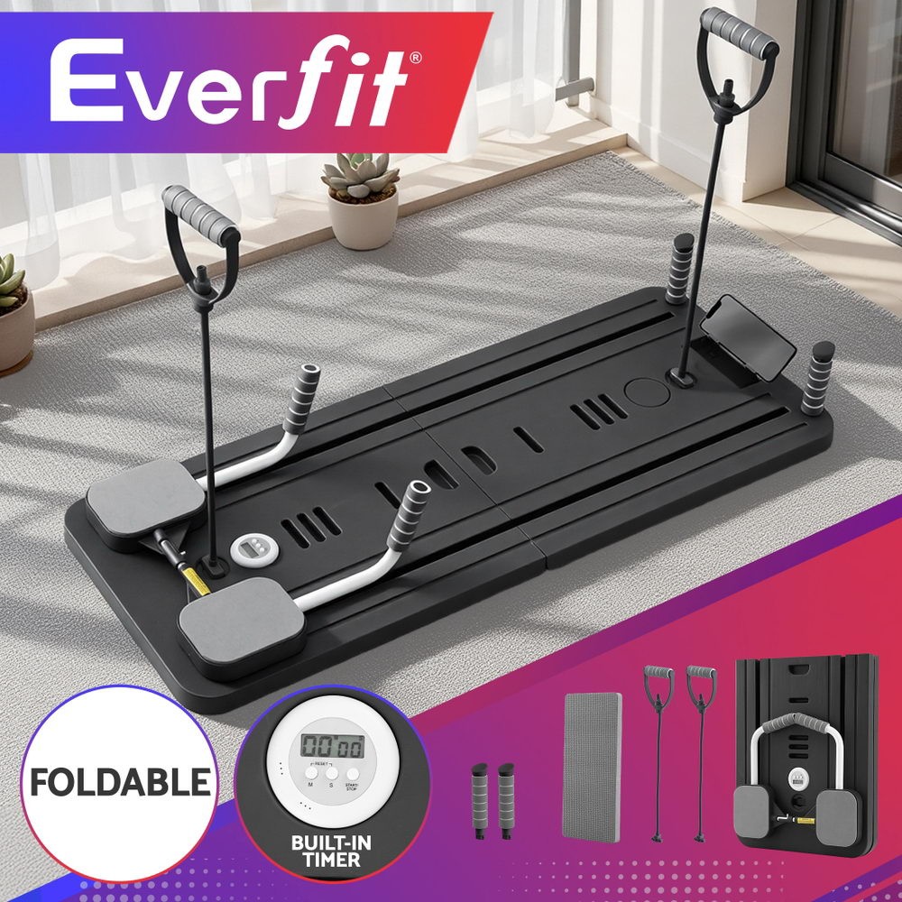 Everfit Foldable Pilates Reformer Abdominal Board Push Up Black 106 41 cm Timer