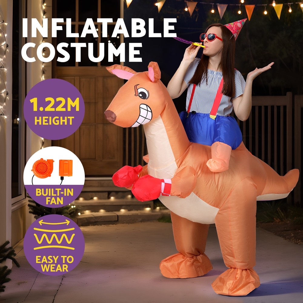 Inflatable Kangaroo Costume Adult Unisex Brown USB Fan Polyester 1.22m Party