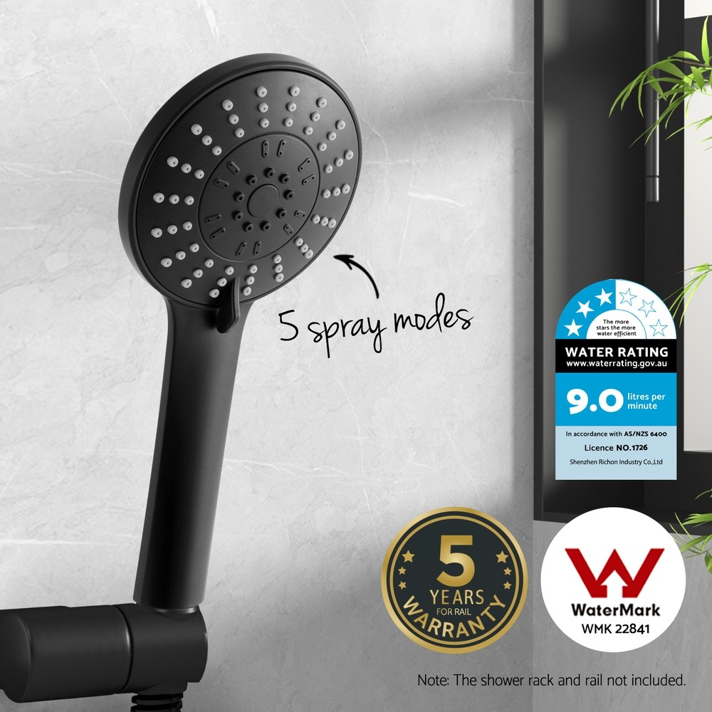 Handheld Shower Head 4.5 High Pressure 5 Spray Modes Matte Black ABS Plastic