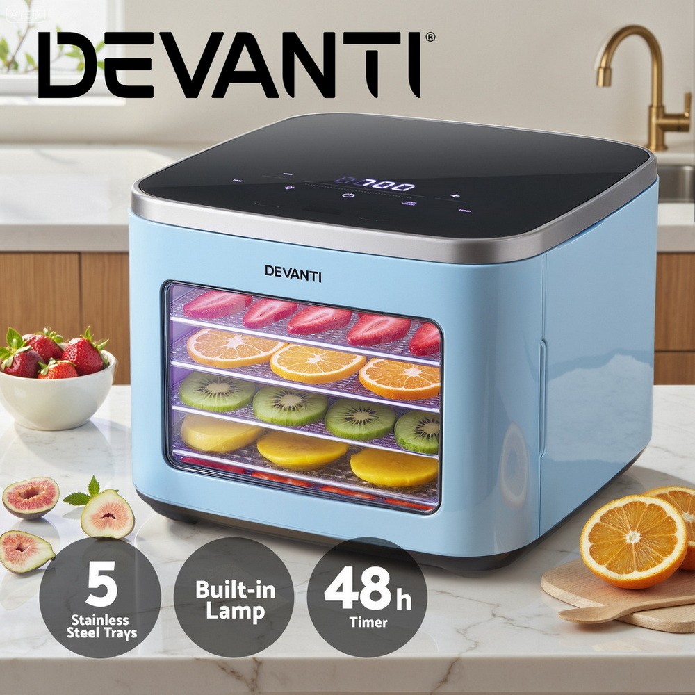 Devanti Mini Food Dehydrator 5 Trays Stainless Steel Fruit Jerky Dryer Touch