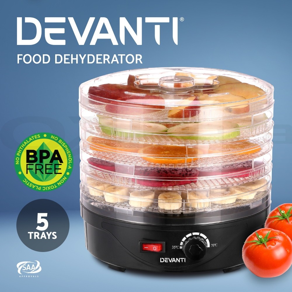 Devanti 5 Trays Food Dehydrator 245W Adjustable Temperature Black Jerky Dryer