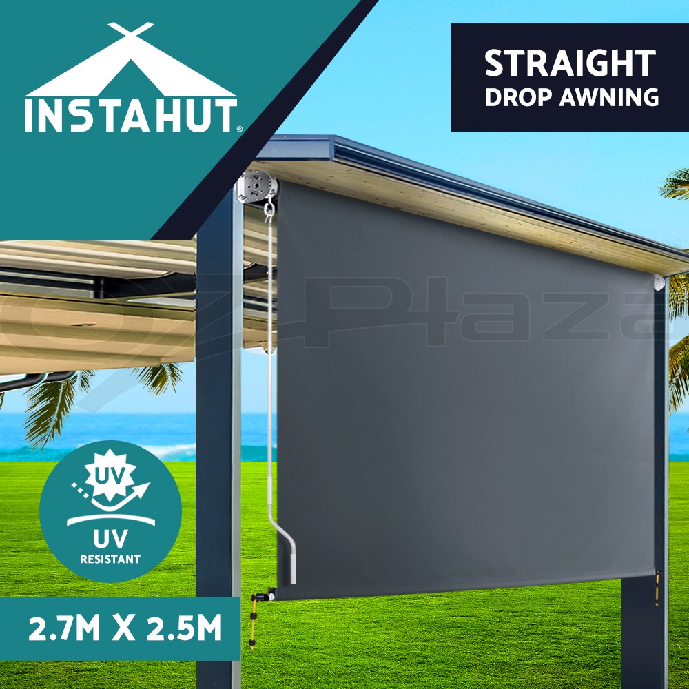 Instahut Retractable Screen Awning Privacy 2.7X2.5M Grey Aluminium Wall brackets