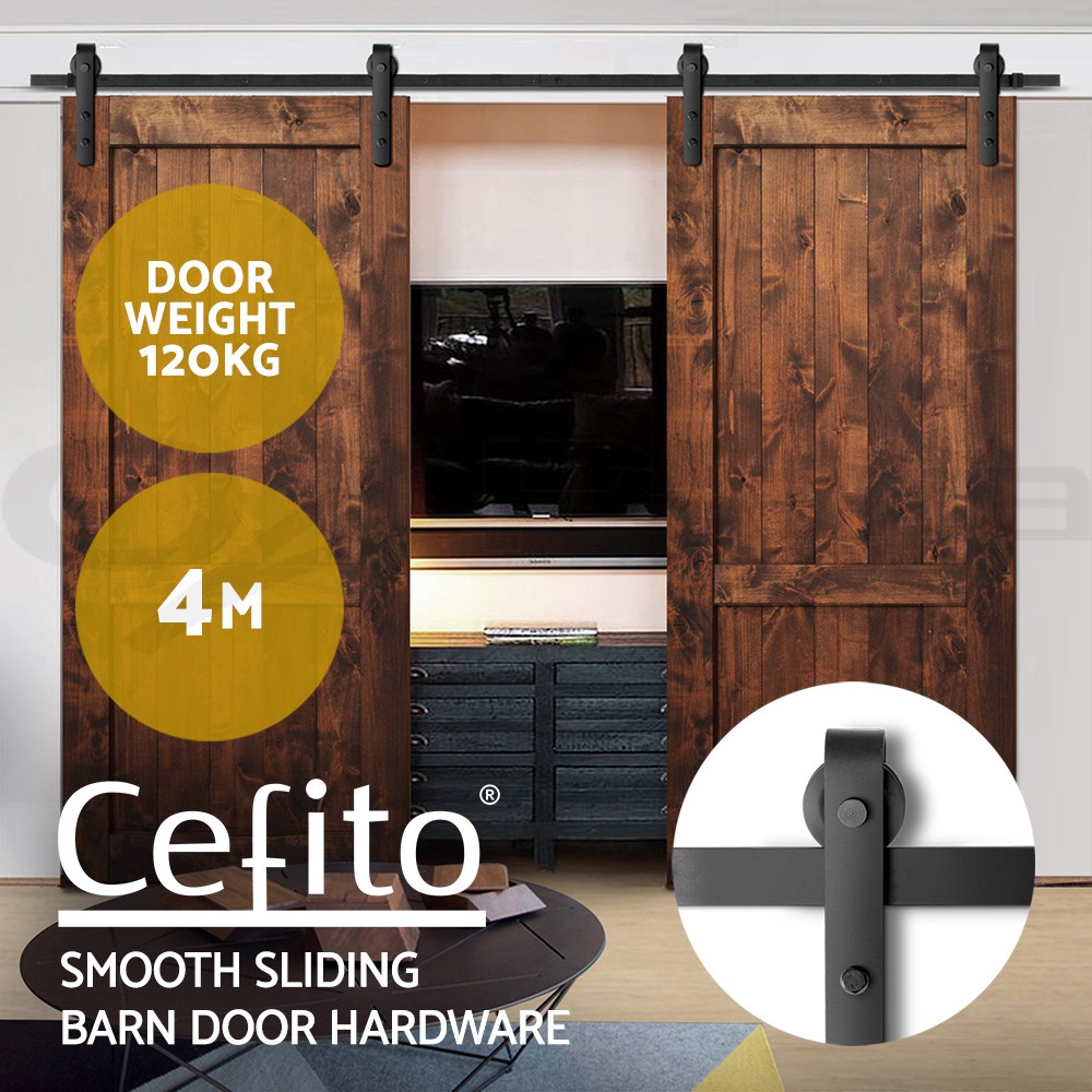 Cefito Sliding Barn Door Hardware Track Set 4m Black Heavy Duty Rust Resistant