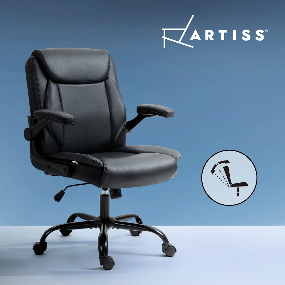 Artiss Chastine Office Chair PU Leather High-Back Adjustable Height Black 120 kg