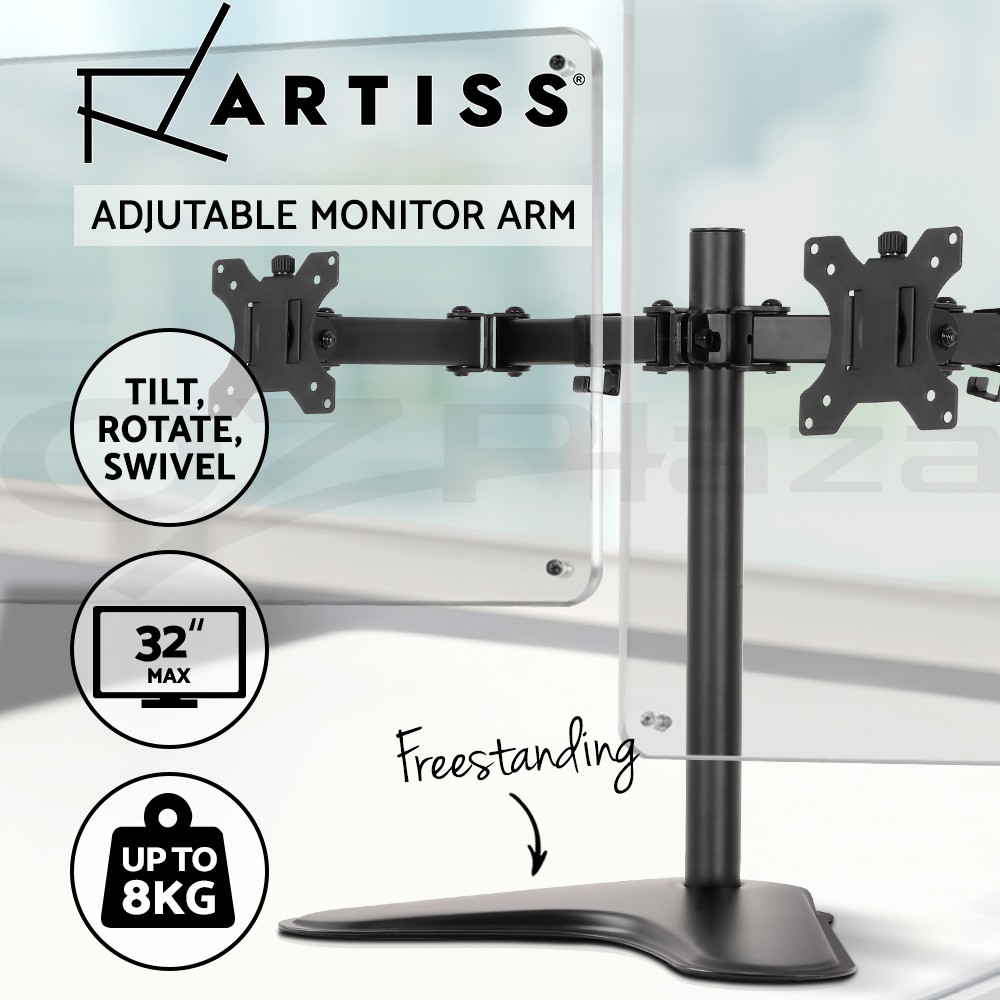Artiss Dual Monitor Arm Freestanding Desk Stand Black VESA 75mm 100mm Up to 32