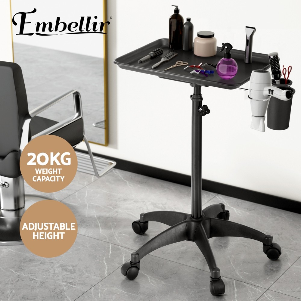 Embellir Salon Trolley Beauty Rolling Tray 5-wheel Adjustable Height Black 59cm