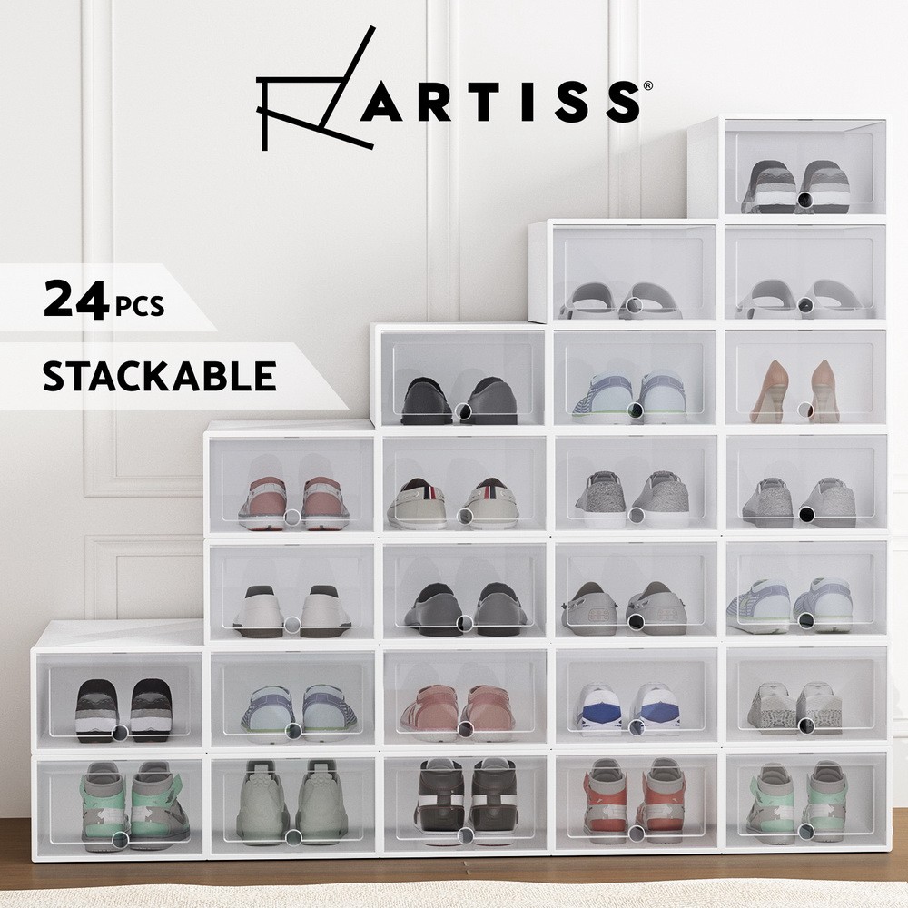 Artiss Abel Shoe Storage Boxes 24 Stackable Foldable PP Plastic White 33x23x14cm