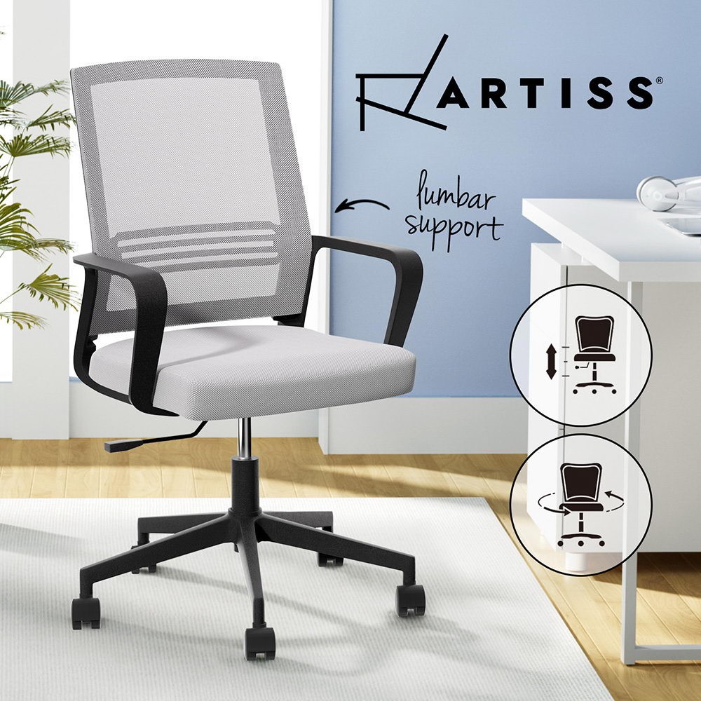 Artiss Ergonomic Mesh Office Chair Mid-Back Grey Adjustable Height Plastic Base