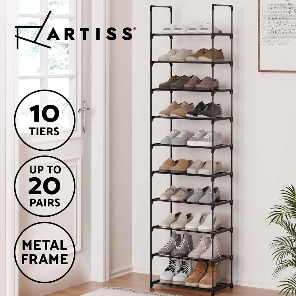 Artiss Dunn 10-tier Shoe Rack Stackable Metal Shelf Black 175cm 44.5cm 26cm