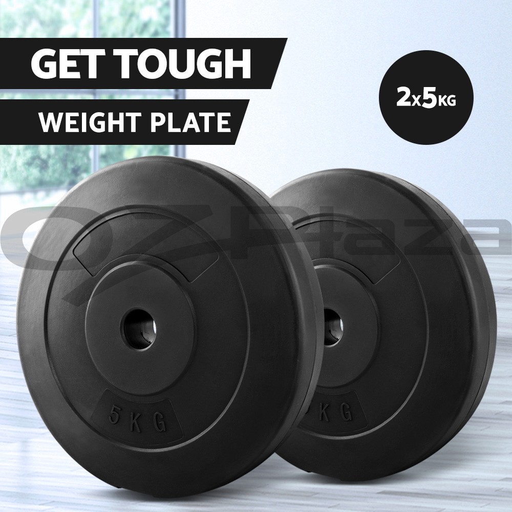 Everfit Standard Weight Plates 2X 5kg Black 31mm Aperture Cast Cement Home Gym