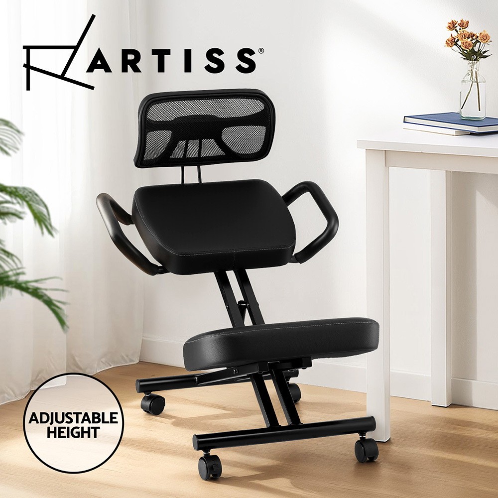 Artiss Ergonomic Kneeling Chair Black Adjustable Height Mesh Backrest Wheels