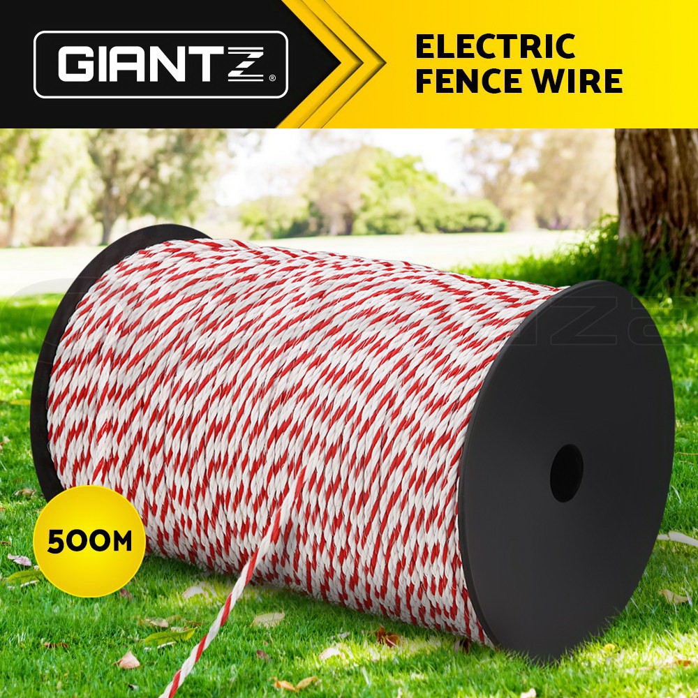 Giantz 500M Electric Fence Polyrope 4mm Red & White Stainless Steel UV Livestock