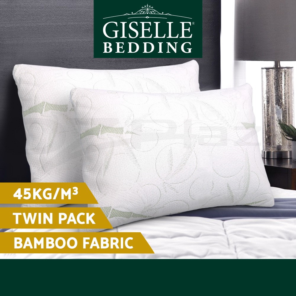 Giselle Bedding Bamboo Memory Foam Pillow Twin Pack Soft White All Seasons 19cm