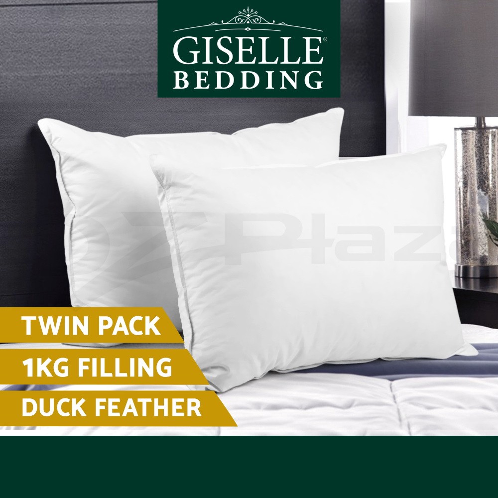 Giselle Bedding Duck Down Feather Pillows Twin Pack Cotton Cover Hypoallergenic