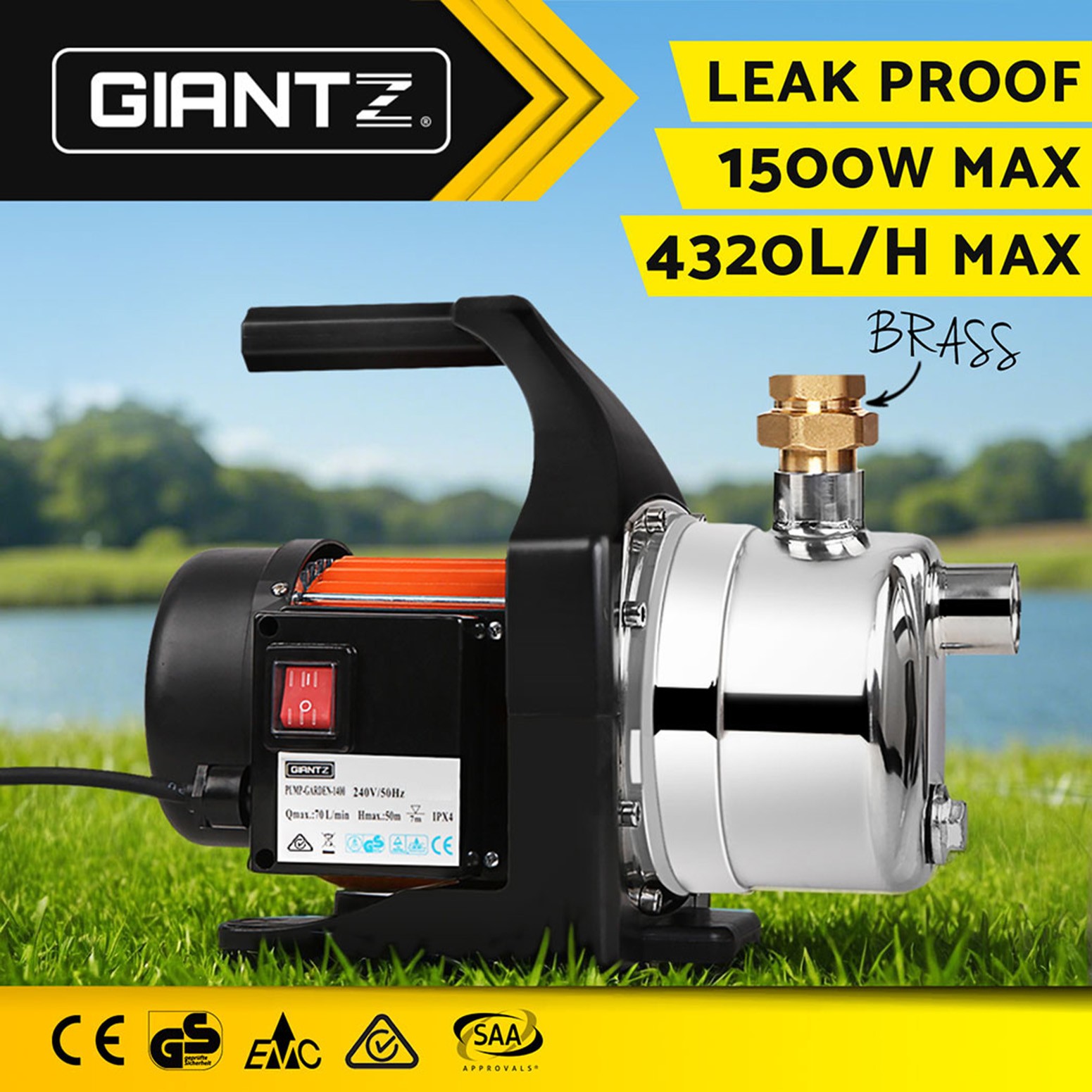 Giantz Pressure Booster Pump PUMPGARDEN1500 1500W 72L/min 52m 10 bar Electric