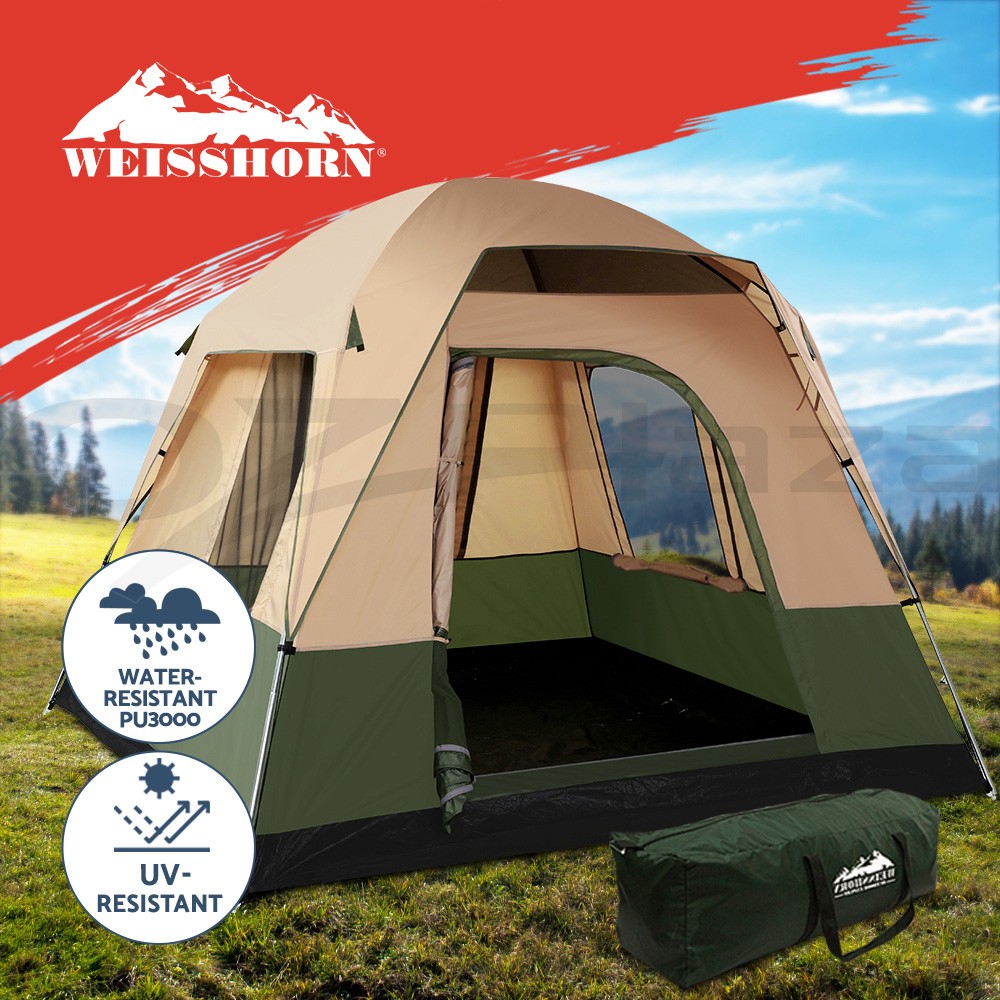 Weisshorn Camping Tent 4 Person Dome XL Waterproof PU3000 190T Polyester Green