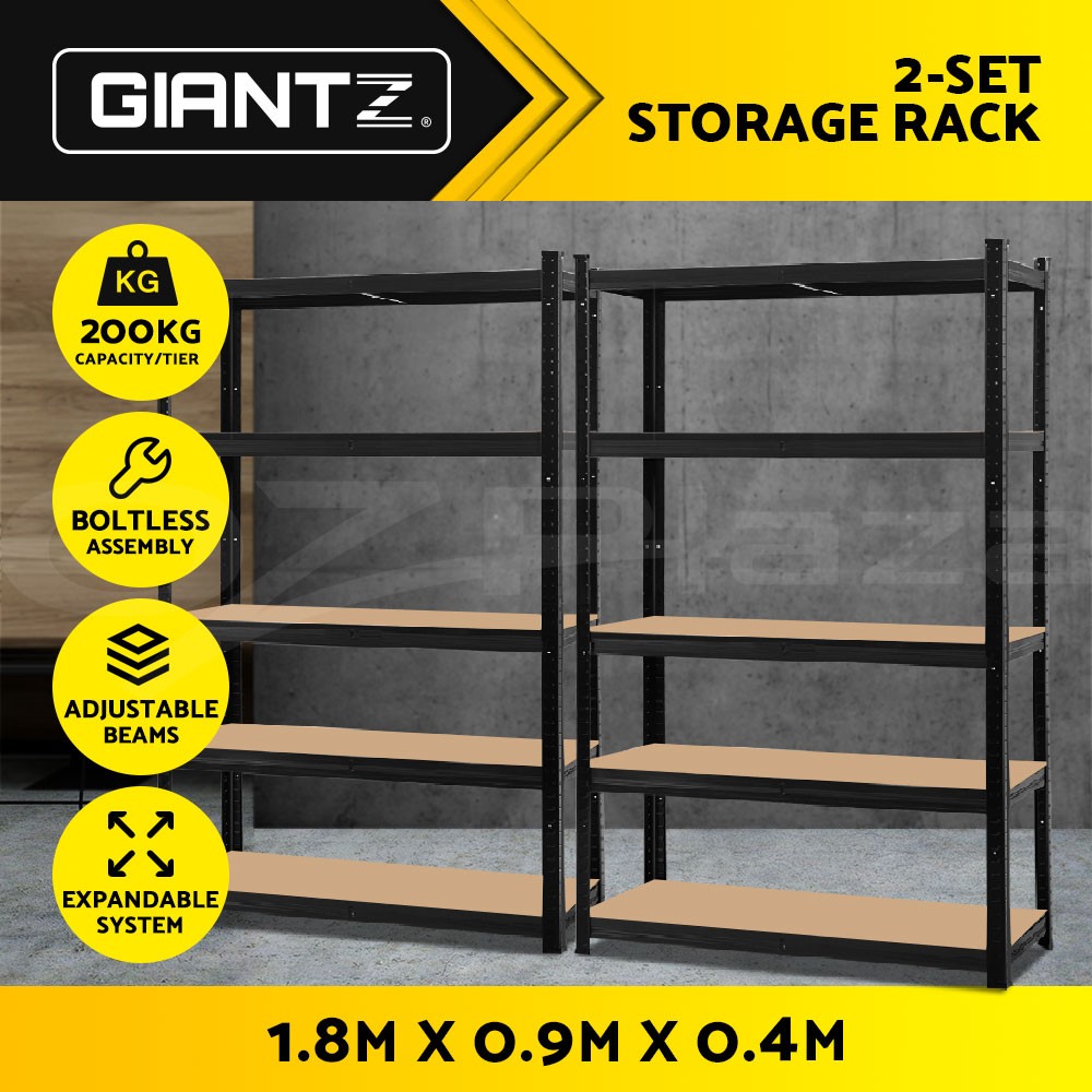 Giantz Warehouse Shelving Storage Rack Black 1000KG/Rack Boltless 200kg Capacity