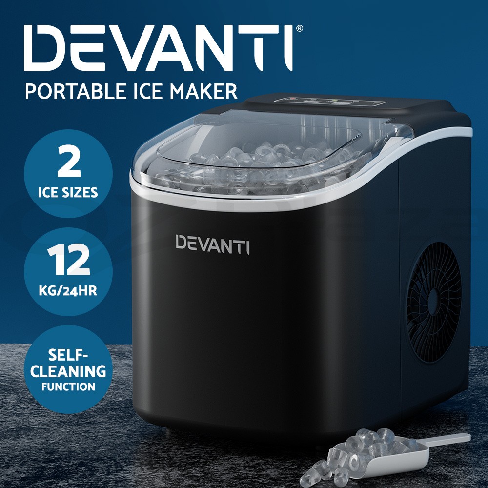 Devanti Portable Ice Maker 12kg Countertop Black Bullet-shaped 6-13 minutes