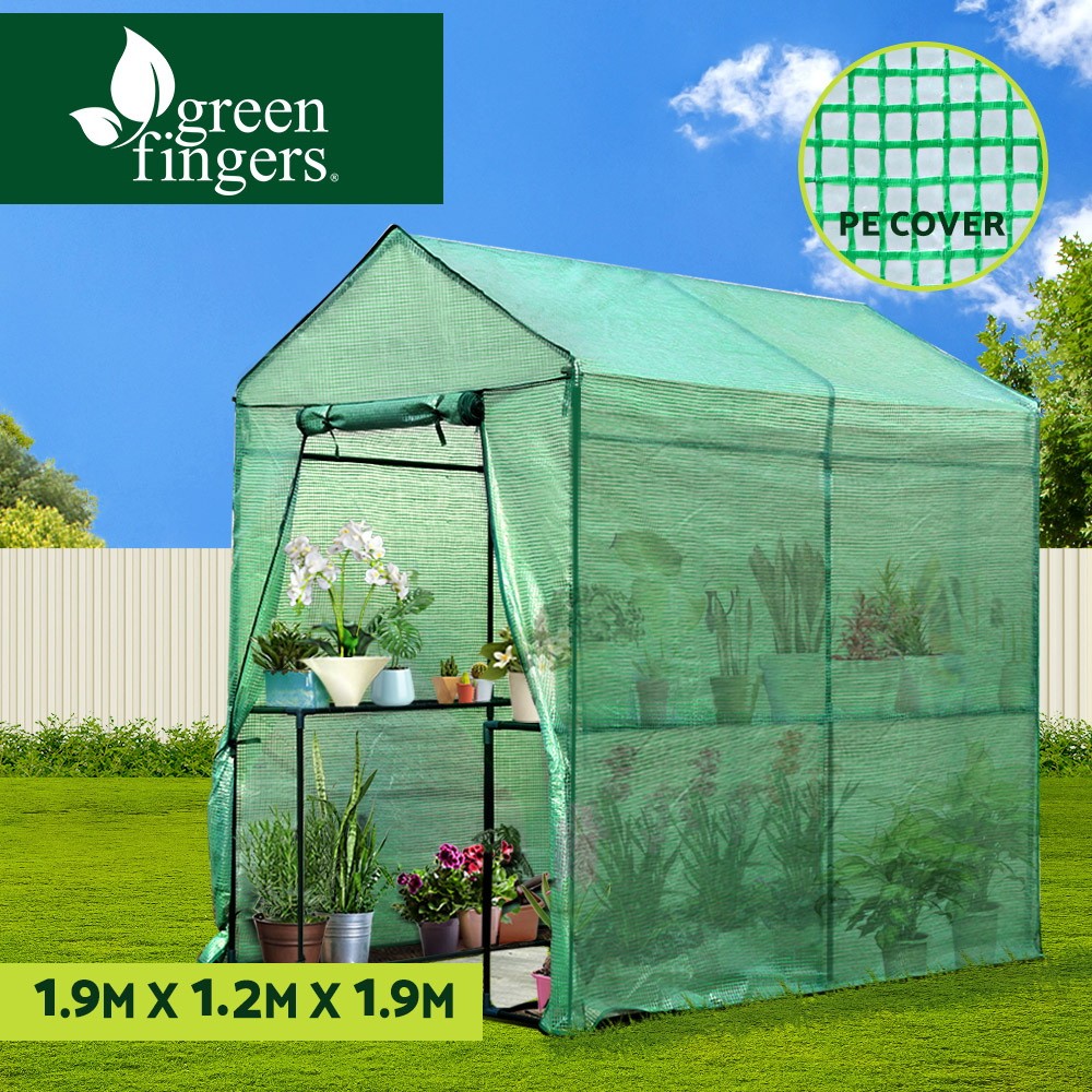 Green Fingers Greenhouse Walk in Eight Plant Shelves Roll-up Door 1.9x1.2x1.9M