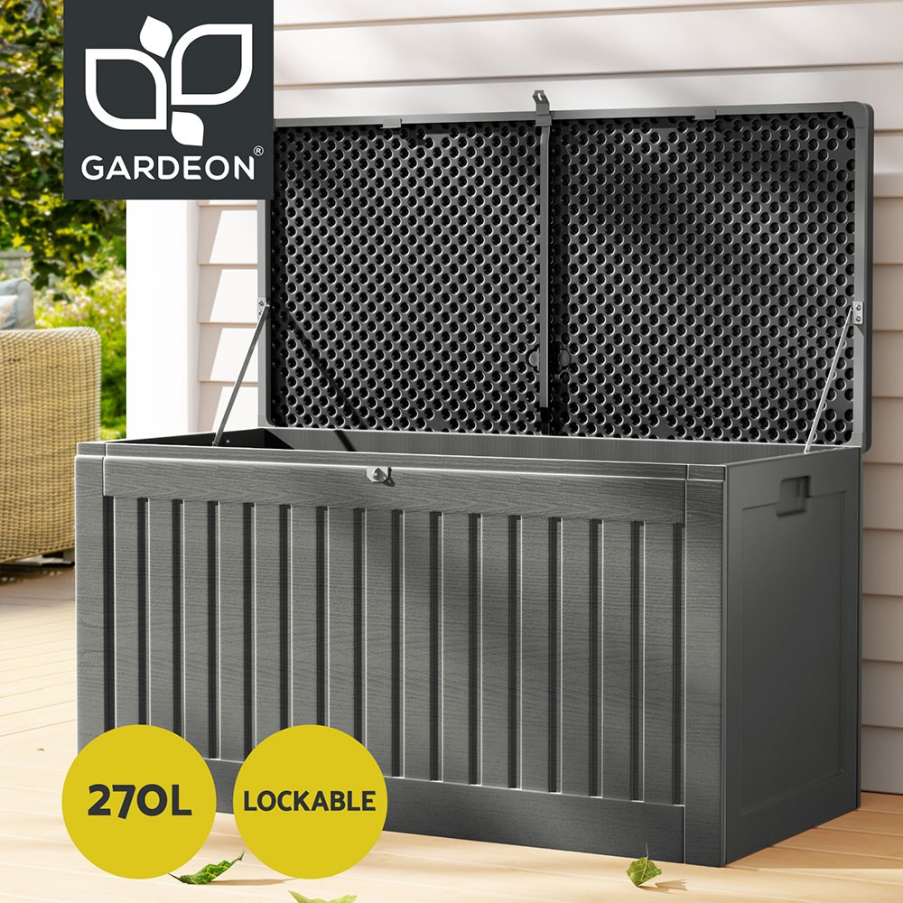 Gardeon Outdoor Storage Box 270L Water-resistant Lockable Lid Large Dark Grey