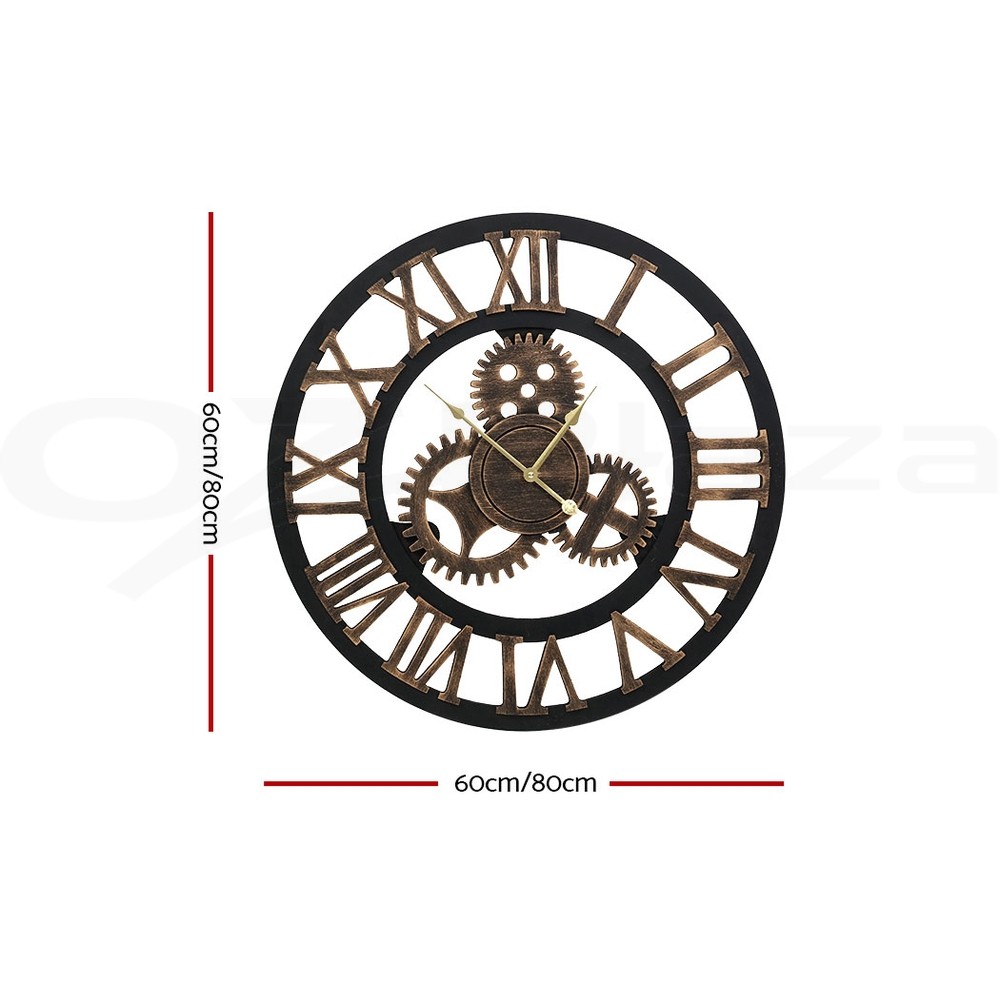 Artiss Wall Clock Retro Steampunk MDF Brown 60/80cm Roman Numerals Metal Hands