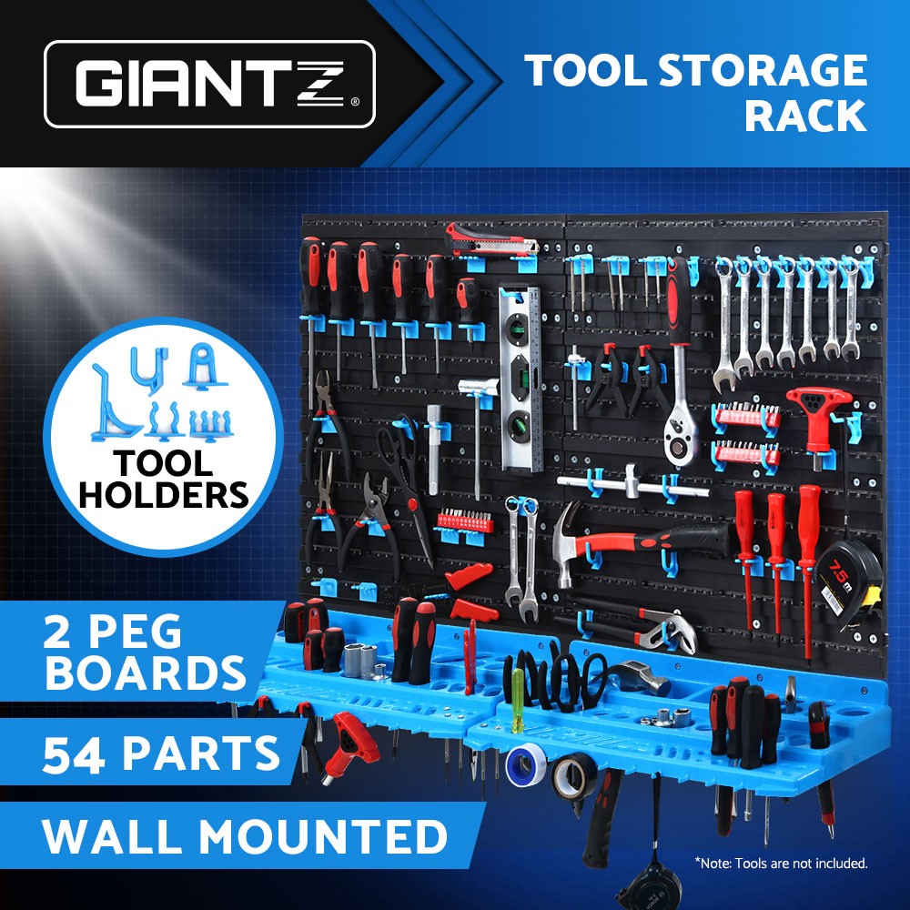 Giantz Tool Storage Bin Rack Wall Mounted Peg Boards 54 Parts Black Plastic 62kg