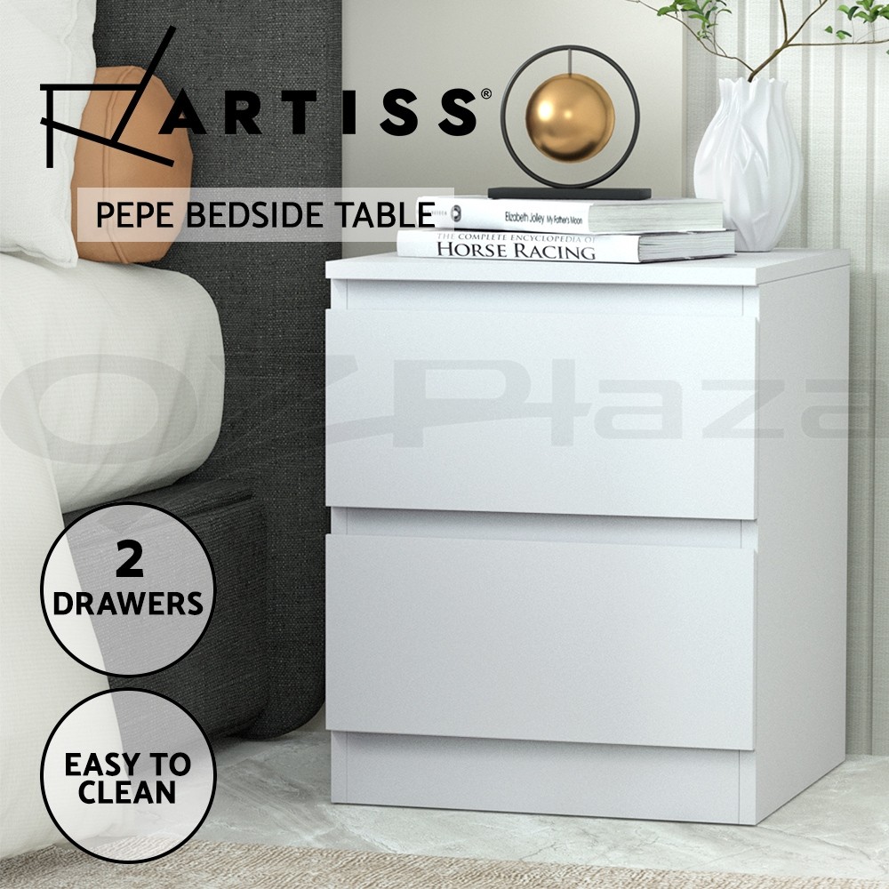 Artiss Pepe Bedside Table 2 Drawers Nightstand Storage Particle 40cm 39.5cm 50cm