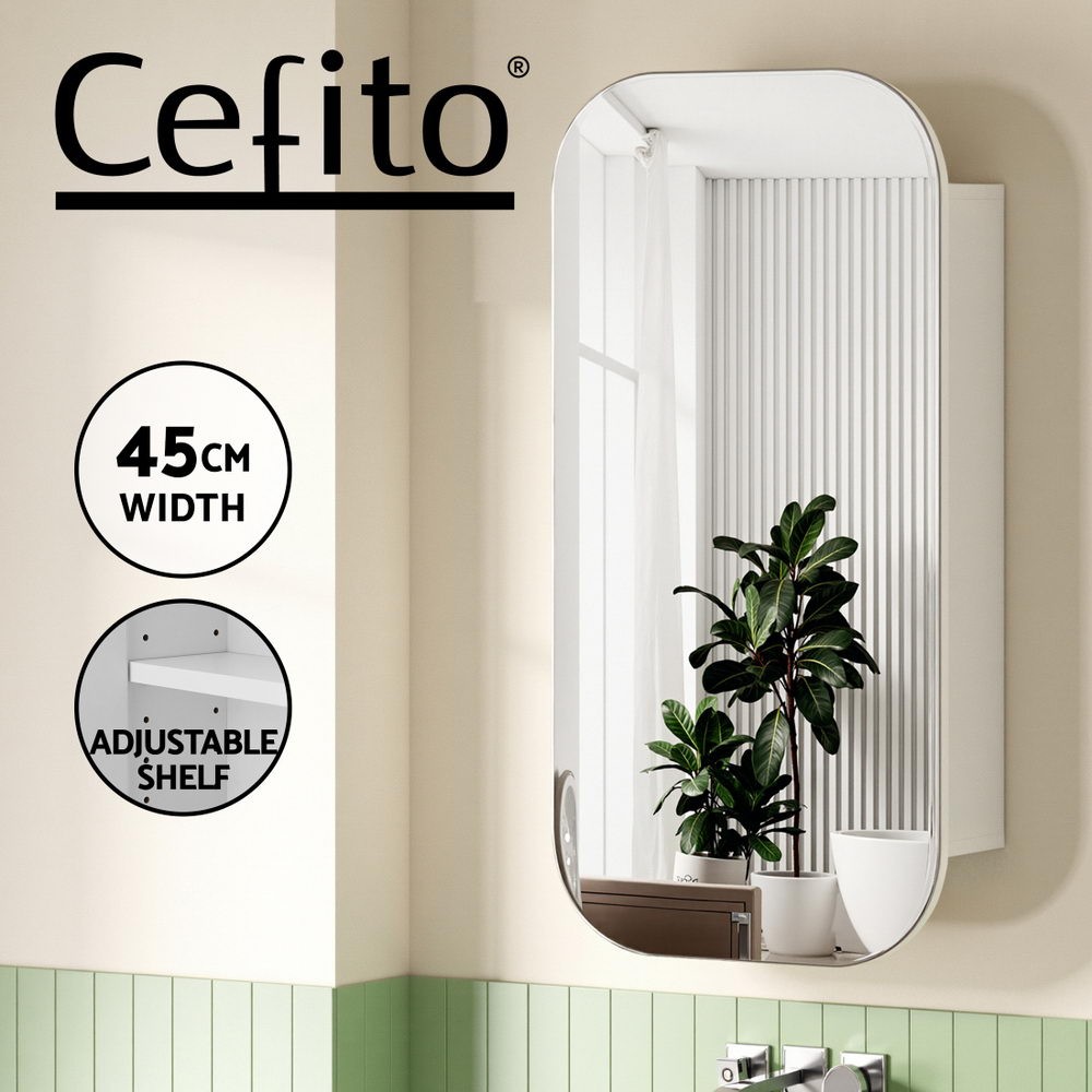 Cefito Bathroom Mirror Cabinet 450x900mm White Arch Wall Hung Adjustable Shelves