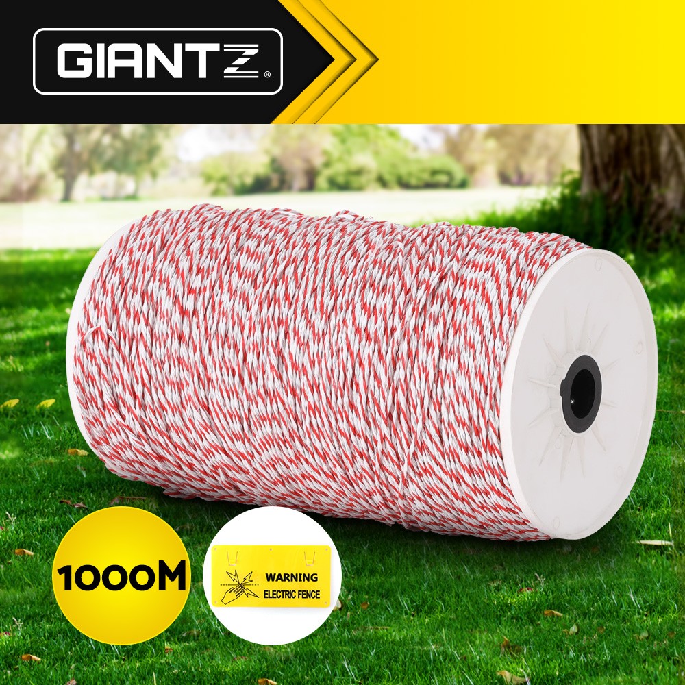 Giantz Electric Fence Polywire 1000M Red White 2.3mm Stainless Steel Stabilised