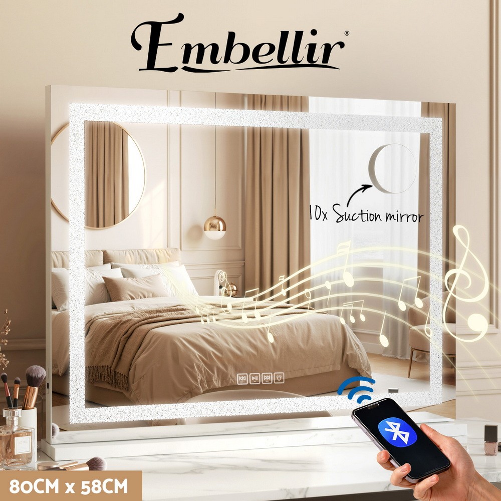 Embellir Bluetooth Makeup Mirror 80x58cm Hollywood Vanity Crystal Light White