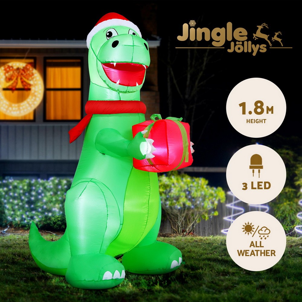 Jingle Jollys Christmas Inflatable Dinosaur LED Outdoor 180cm Integrated Blower