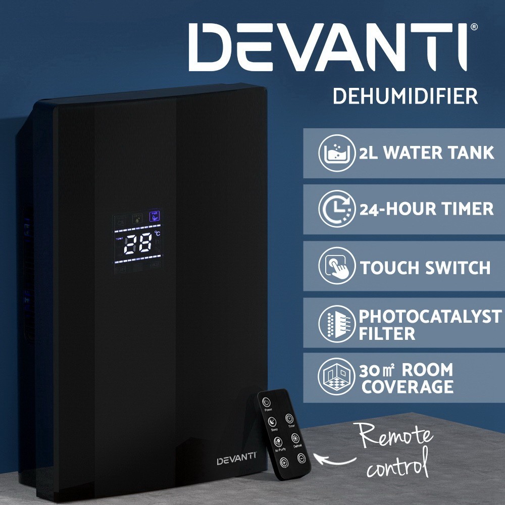 Devanti Dehumidifier Air Purifier 2L Portable Black DH002BK Remote Control Timer