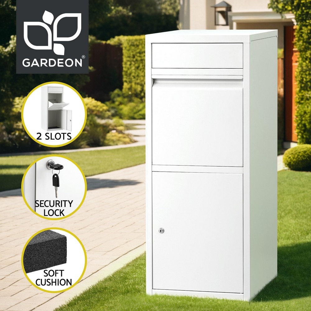 Gardeon Parcel Drop Box Letterbox Steel Weatherproof Lock Storage White 102cm