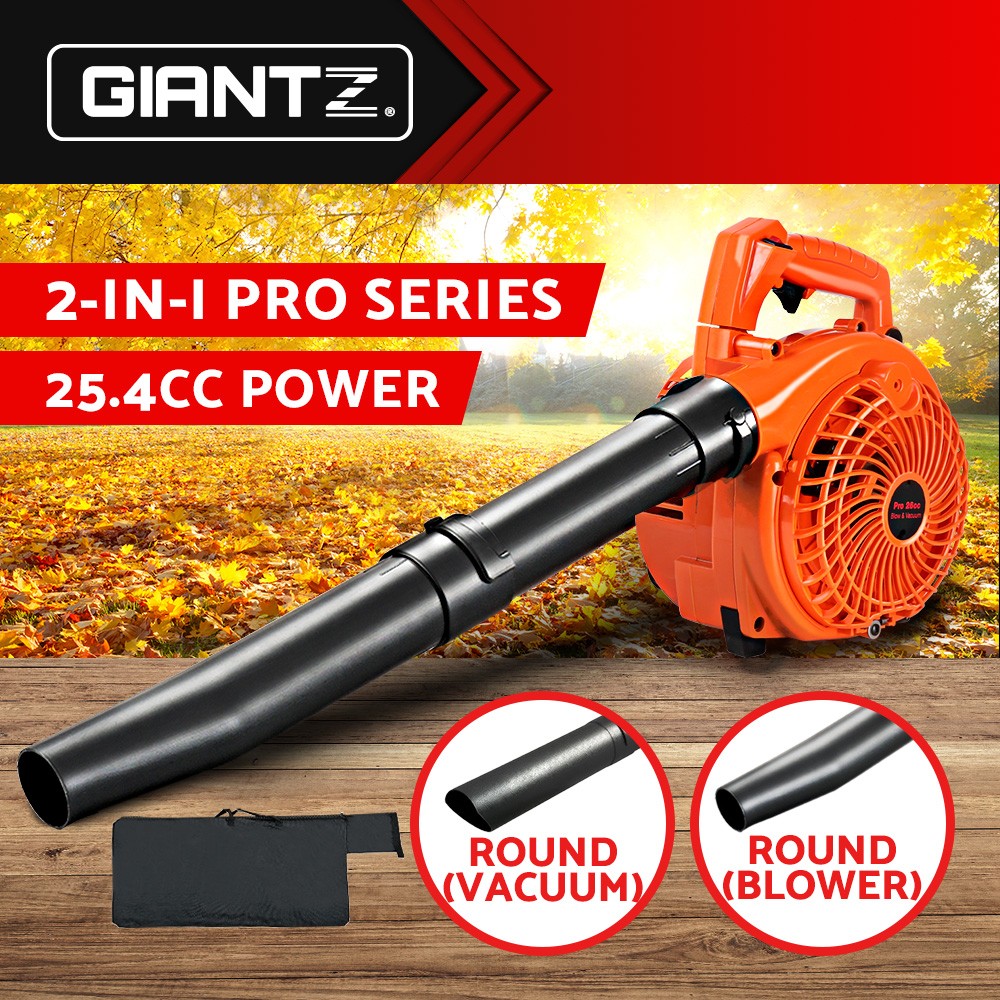 Giantz 25.4cc Petrol Leaf Blower Vacuum 2-in-1 Mulcher 7000RPM Easy Start Orange
