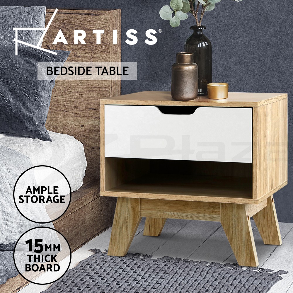 Artiss IKER Bedside Table White Drawers Shelf Storage 50cm 39.5cm 46.5cm Modern