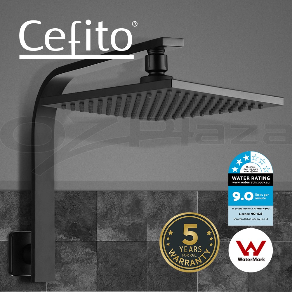 Cefito SHOWERA3SQ8BK Rain Shower Head 20cm Square Matte Black Pressure Mounted