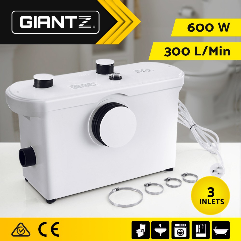 Giantz Macerator Pump 600W 3 Inlets 300L/min Toilet Shower Washbasin 7m 65m
