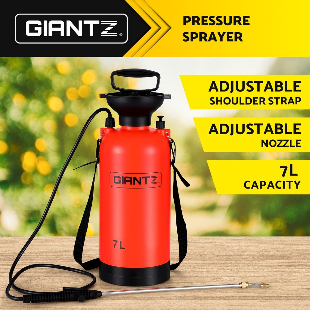Giantz 7L Weed Sprayer Pressure Shoulder Pesticide Spray Bottle Orange Black