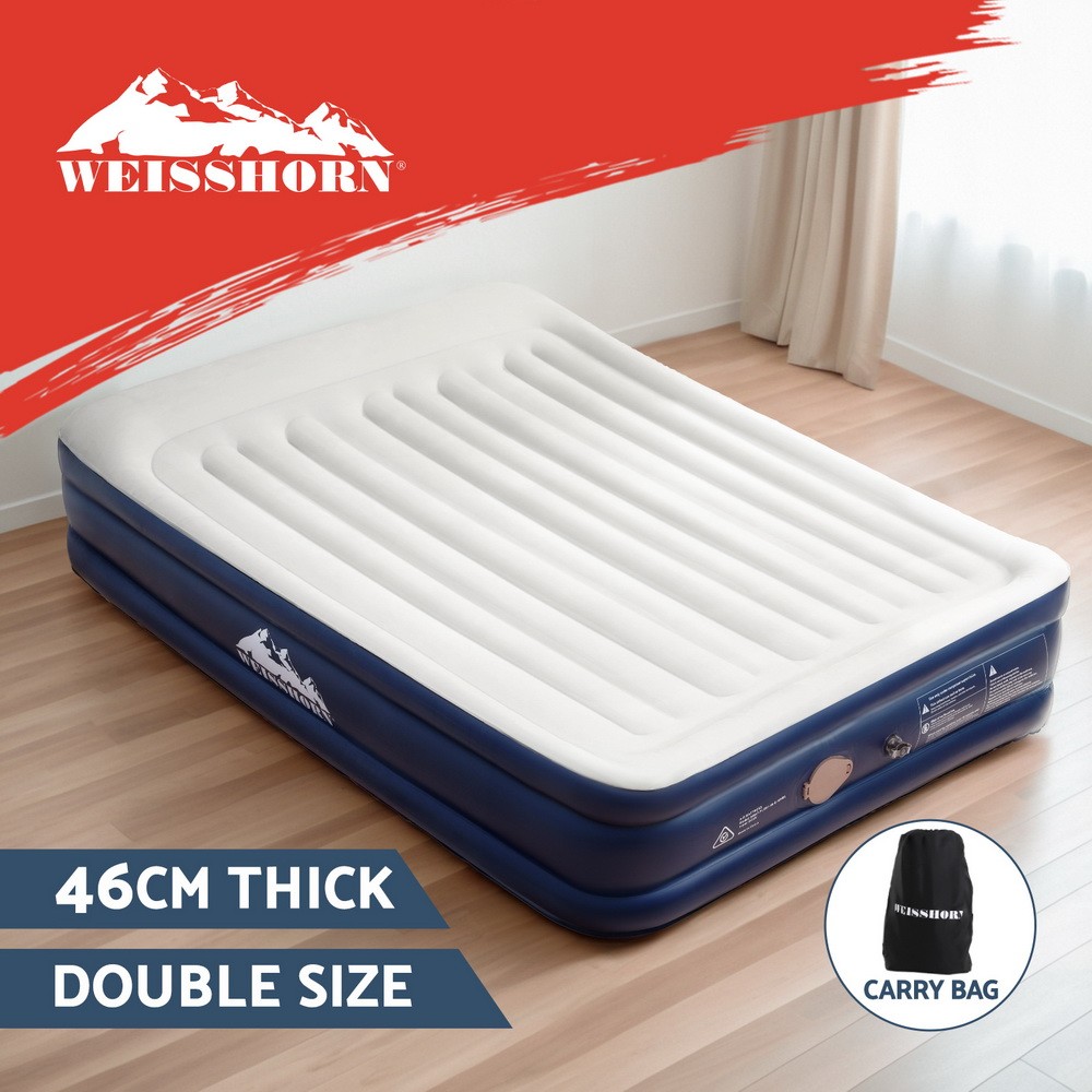 Weisshorn Double Inflatable Air Mattress Built-in Pump Flocked 191cm 137cm 46cm