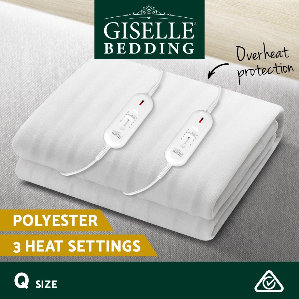 Giselle Bedding Electric Blanket Queen Fully Fitted White Washable Three Levels